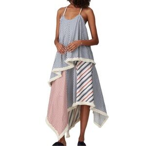 VICTORIA / TOMAS RED, WHITE & BLUE STRIPED ASYMMETRICAL COTTON DRESS SIZE EU 40